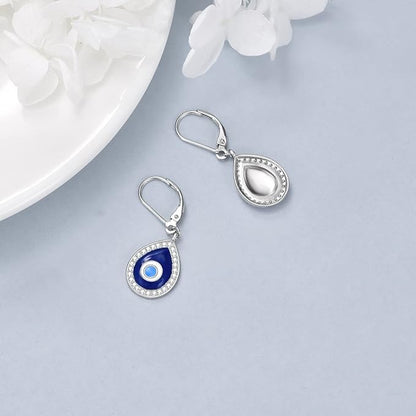 YAFEINI Evil Eye Earrings Sterling Silver Leverback Evil Eye Dangle Drop Earrings Turkish Protection Jewelry for Women Girls