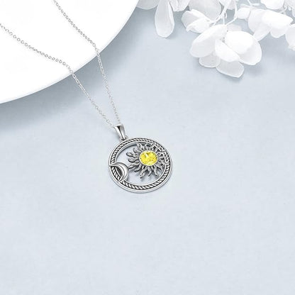 YFN Sun and Moon Necklace Sterling Silver Couple Pendant Sun Moon Jewelry Gifts for Women Men