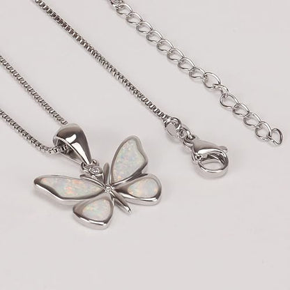 Sterling Silver Opal Lady Butterfly Necklace, 925 Sterling Silver Exquisite Butterfly Lady Pendant, Birthday Christmas Gift for Wife, Girlfriend and Mother