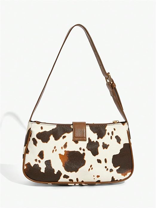 Y2k Western Cowgirl Shoulder Bag Rivet Animal Print Bag Zipper Faux Pu Leather Clutch Purse Vintage Handbag