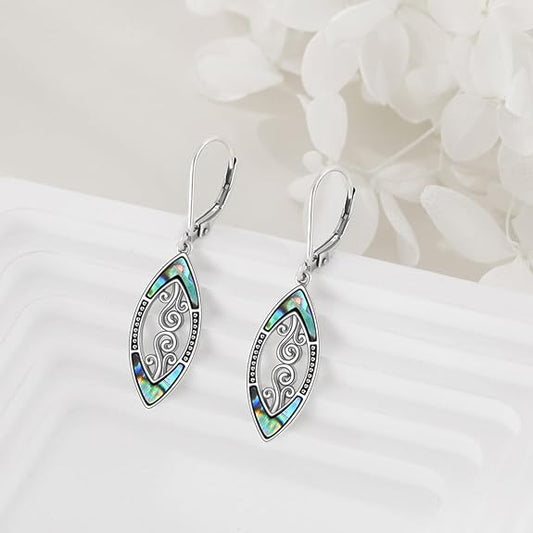 Abalone Shell Dangle Drop Earrings for Women 925 Sterling Silver Filigree Bohemian Earrings Jewelry Gift