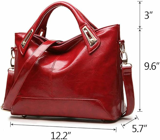 Women's Leather Vintage Tote Handbag, Solid Color Genuine Leather Handbags Tote Shoulder Bag