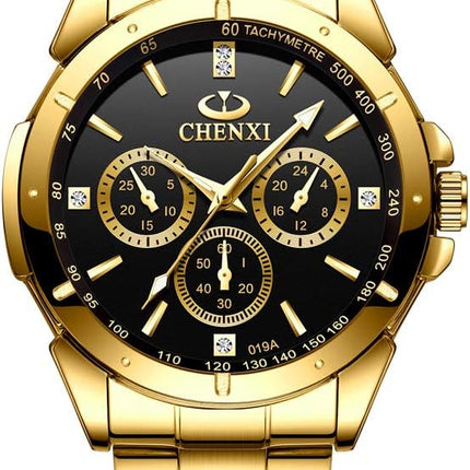 DREAMING Q&P Fq-005 Classic Style Gold Stainless Steel Mens Wrist Watches with Crystals for Man