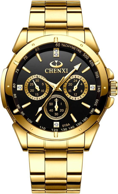 DREAMING Q&P Fq-005 Classic Style Gold Stainless Steel Mens Wrist Watches with Crystals for Man