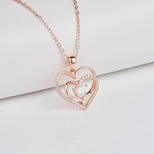 Heart Pendant Necklace for Women,18K Gold Plated S925 Sterling Silver, Cubic Zirconia Double Heart Necklace Chain for Women Girls Birthday Mother's Day Jewelry Gifts