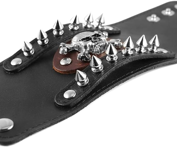 Men's Metal Rivet Skull Leather Bracelet Punk Rock Bike Style Wristband Adjustable