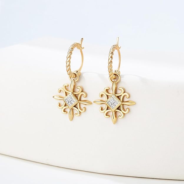 Cicy Bell 18k Gold Plated Dangle Earrings for Women Princess Cubic Zirconia Trendy Chunky Twist Drop Earrings
