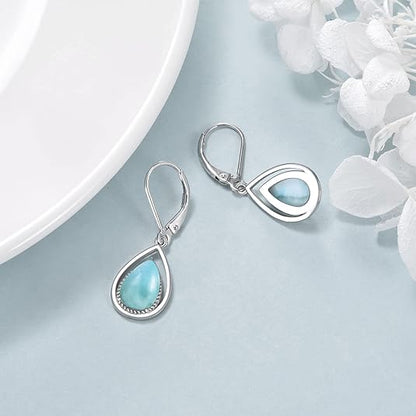 Dangle Earrings 925 Sterling Silver Opal Lapis Sapphire Turquoise Crystal Dangling Earrings Jewelry Gift for Women