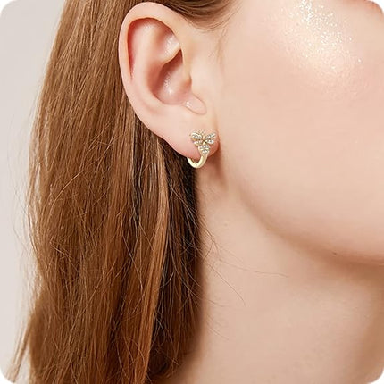 18K Gold Bee Earrings for Women, Hypoallergenic Stud with Cubic Zirconia, Hoop Earrings for Women, Gold