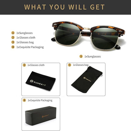 SUNGAIT Classic Half Frame Retro Sunglasses with Polarized Lens