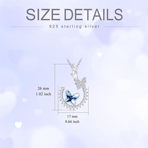 Butterfly Pendant Necklace Gifts for Women, S925 Sterling Silver Pendant Jewelry White Gold Plated with Colorful 5A Cubic Zirconia Crystals for Mom Wife Girls