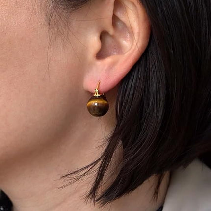 OwMell Elegant 925 Sterling Silver Pearl Drop Earrings Dangle Stud Gold Plated Earrings for Women Large Size 12mm