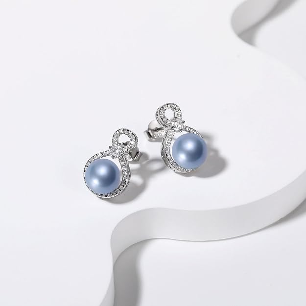 8mm Round Cultured Pearl Earrings 925 Sterling Silver Infinity Studs