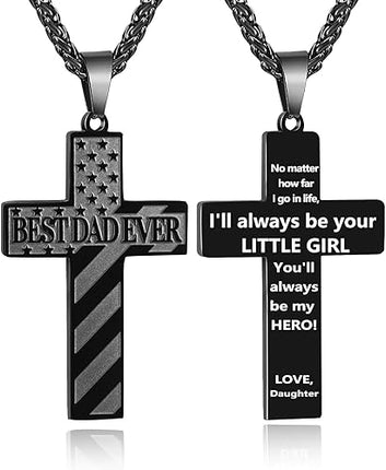 DuoDiner 24 Inch Cross Necklace for Men Boys Kids Bible Verse American Flag Pendant Baptism Religious First Communion Jewelry Christmas Gift