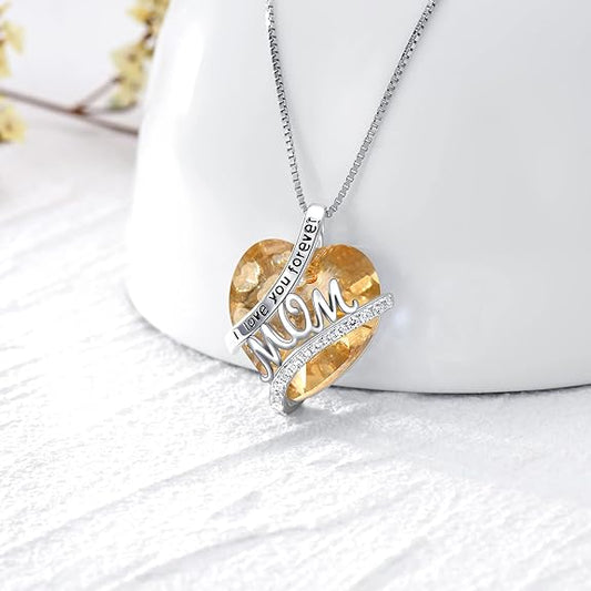 Mothers Day Gifts for Mom 925 Sterling Silver I Love You Mom Pendant Necklace Heart Birthstone Necklace, Mom Birthday Gifts, Jewelry Gifts for Mom/Mother in Law/New Mom/Bonus Mom