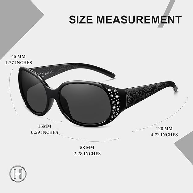 HAOLOTA Polarized Sunglasses for Women, Rhinestone Wrap Around Sunglasses with UV400 Protection