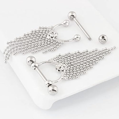 14G Stainless Steel Nipple Piercing Jewelry Nipple ring Barbell Tassels CZ Dangle Body Rings