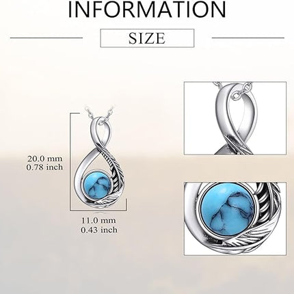 JBAERD Feather Turquoise Necklace Sterling Silver Western Turquoise Pendant Necklace Feather Jewelry Gifts for Women