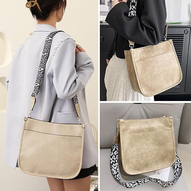 CrossBody Bags for Women 3 Pcs set Hobo Handbag with Adjustable Guitar Strap Shoulder Purse Set Large PU Leather Bag