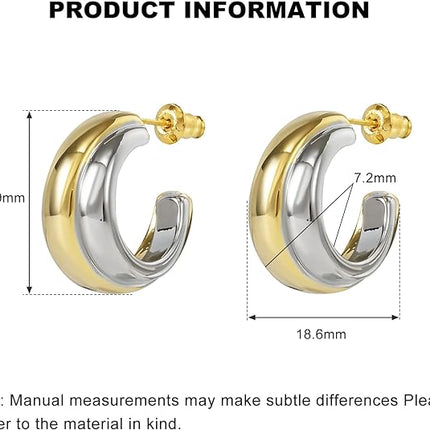 Two Tone Hoop Earrings for Women, 925 Sterling Silver Post 18K Plated Gold Silver Dangle Statement Earrings
