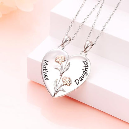 DAOCHONG S925 Sterling Silver Mother Daughter Granddaughter Family Heart Pendant Necklace Jewelry from Dad Mom Grandmother Son Birthday