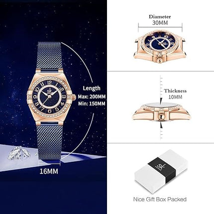 SK Ladies Easy Read Watch with Arabic Numerals Crystal Diamond Women Dress Watches Water Resistant