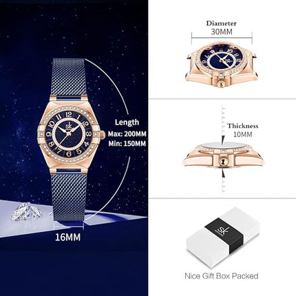 SHENGKE SK Ladies Easy Read Watch with Numerals Crystal Diamond Women Dress Watches Water Resistant