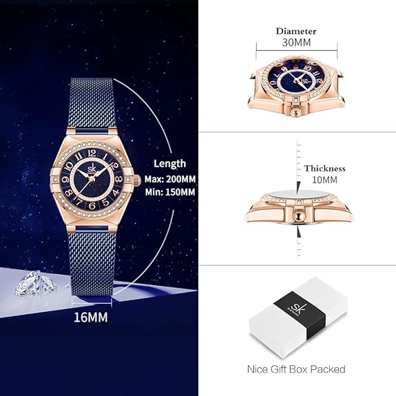 SHENGKE SK Ladies Easy Read Watch with Numerals Crystal Diamond Women Dress Watches Water Resistant