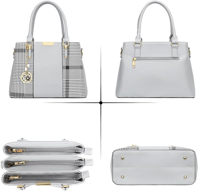 KKXIU 3 Zippered Compartments Purses and Handbags for Women Top Handle Satchel Shoulder Ladies Bags