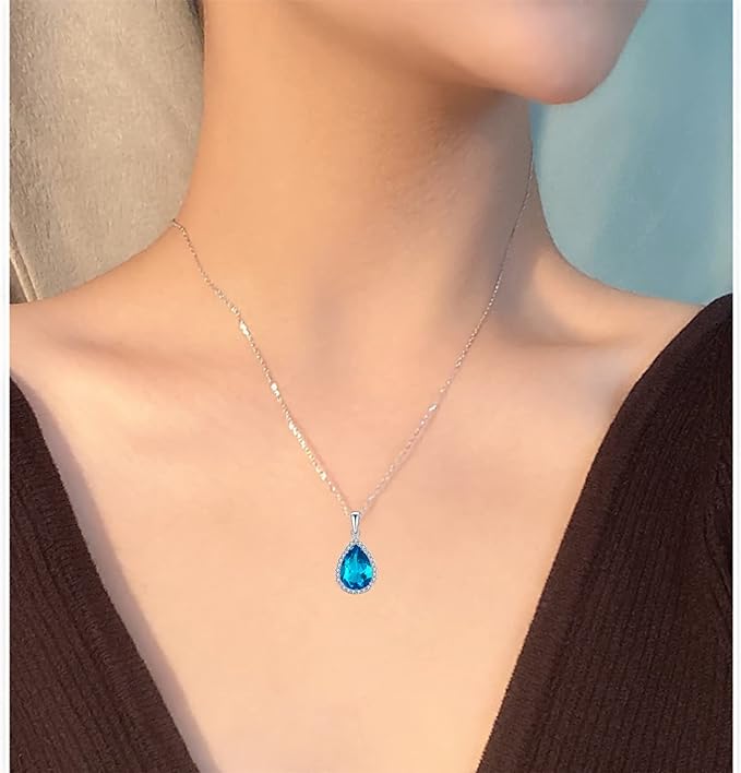 VONSSY Classic Oval Pendant Gemstone Necklace | Crystal Ruby Sapphire Waterdrop Birthstone Teardrop Emerald Necklace | 18K Platinum Gold Plated Chain | Jewelry Gift for Mother Wife Girlfriend