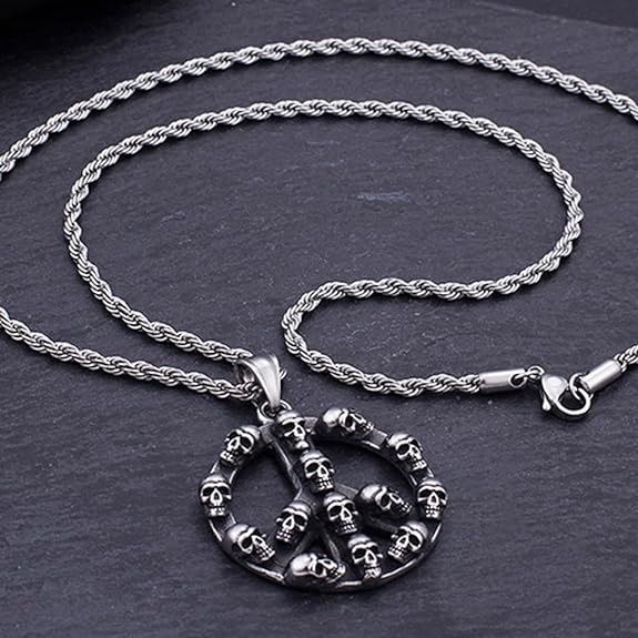 Viking Skull Necklace for Men Stainless Steel Skull Pendant Skull Jewelry Gift for Boyfriend Husband