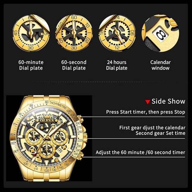 OLEVS Watch for Men Skeleton Business Dress Stainless Steel Waterproof Luminous Mens Wrist Watch