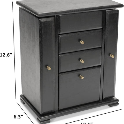 Emfogo Jewelry Box for Women, Rustic Wooden Jewelry Boxes & Organizers with Mirror, 4 Layer Jewelry Organizer Box Display for Rings Earrings Necklaces Bracelets (Black)
