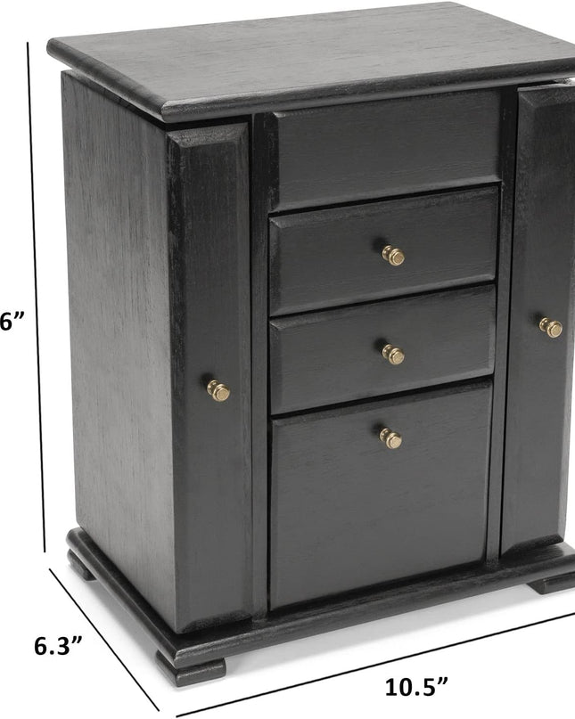 Emfogo Jewelry Box for Women, Rustic Wooden Jewelry Boxes & Organizers with Mirror, 4 Layer Jewelry Organizer Box Display for Rings Earrings Necklaces Bracelets (Black)