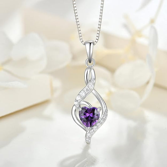 Infinity Pendant Necklace 925 Sterling Silver Heart Birthstone Jewelry for Women