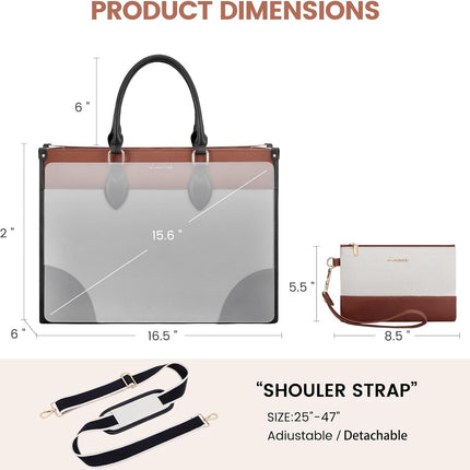 LOVEVOOK Laptop Tote Bag for Women 15.6 Inch Canvas Work Bag with Clutch Purse, Large Capacity Lightweight Computer Bag, Waterproof Briefcase Shoulder Handbag, Ideal for Work, Travel, Office