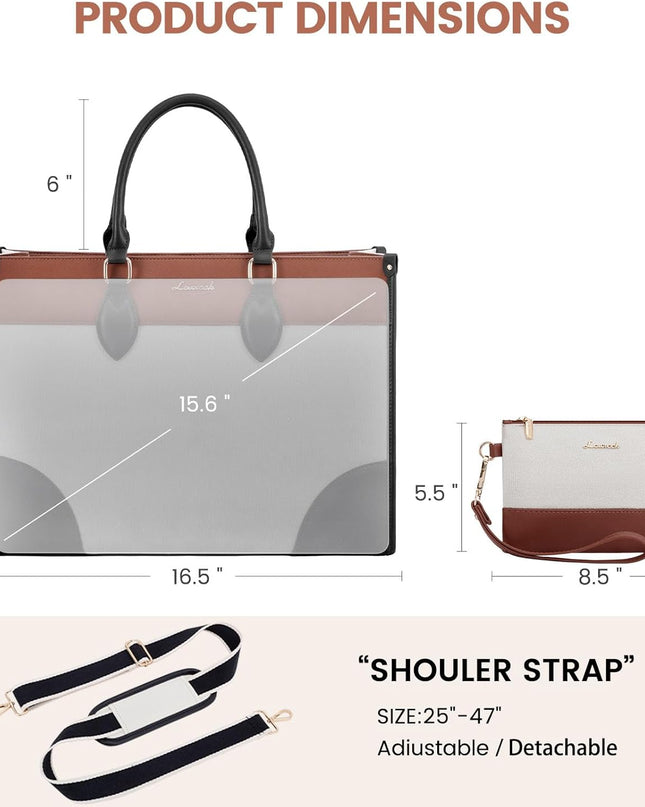 LOVEVOOK Laptop Tote Bag for Women 15.6 Inch Canvas Work Bag with Clutch Purse, Large Capacity Lightweight Computer Bag, Waterproof Briefcase Shoulder Handbag, Ideal for Work, Travel, Office