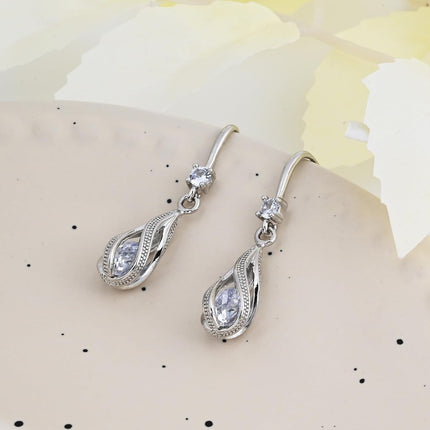 Silver Dangle Hollow Spiral Teardrop Earrings Silver Cubic Zirconia Dangly Drop Earrings for Women Fashion Trendy