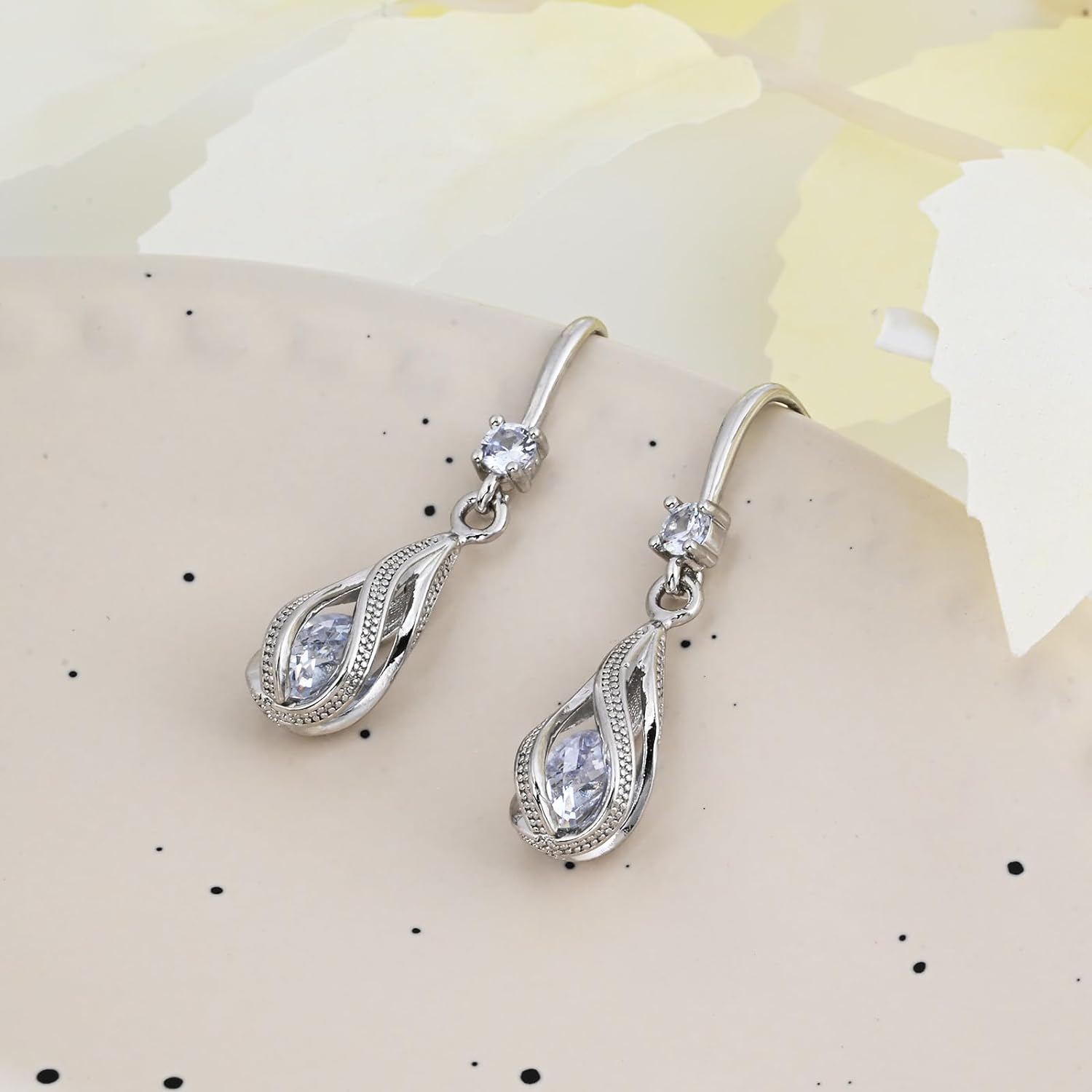 Silver Dangle Hollow Spiral Teardrop Earrings Silver Cubic Zirconia Dangly Drop Earrings for Women Fashion Trendy