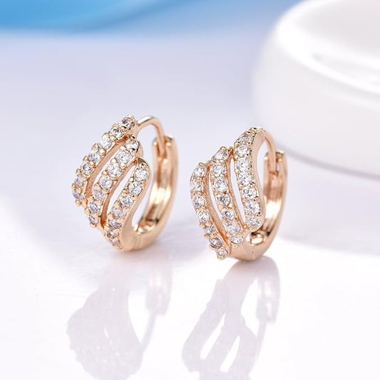 GULICX Eye-catching Gold Tone Three Layer White Rhinestone Hoop Earrings Party