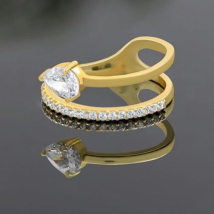 18k Yellow Gold Plated Simulated Diamond Crossover Split Shank Stackable Eternity Wedding Band For Women - April Birthstone Ring - Gifts For Mom Wife Her