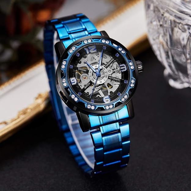 Transparent Fashion Diamond Luminous Gear Movement Royal Design Men Top Brand Luxury Male Mechanical Skeleton Wrist Watch