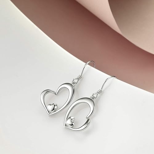 WINNICACA Heart Earrings for Women Sterling Silver Heart Dangle Drop Earrings Heart Jewely Heart Gifts for Birthday Anniversary Christmas Gifts