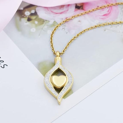Crystal Teardrop Heart Cremation Urn Pendant Memorial Necklace for Women Stainless Steel Ashes Holder Keepsake Jewelry