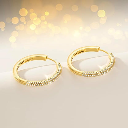 Gold Hoop Earrings 14K Gold Hoop Huggie Earrings Gold Diamond Earrings For Women’s Hoop Earrings 14k Gold Earrings Women's Earrings,30mm