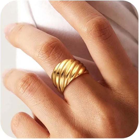 Dome Chunky Gold Ring: Statement Gold Thumb Band Rings for Women Dainty 14K Gold Plated Wide Thick Croissant Ring Non Tarnish Minimalist Gold Jewelry for Women Trendy Size 6