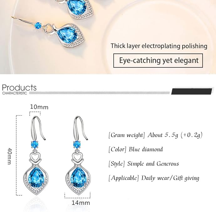 Water Drop Pendant Earrings for Women, Water Drop Shape Heart Earrings, All-match Ear Hooks Fashion Jewelry Gifts for Girls, Silver