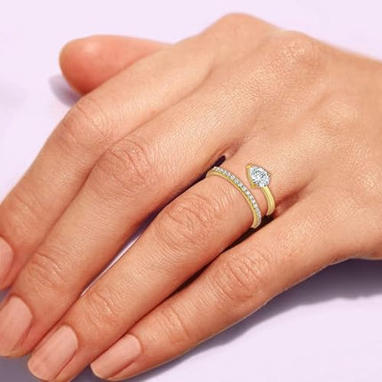 18k Yellow Gold Plated Simulated Diamond Crossover Split Shank Stackable Eternity Wedding Band For Women - April Birthstone Ring - Gifts For Mom Wife Her