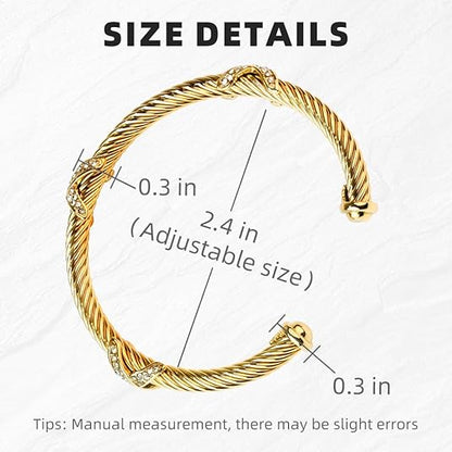 Cuff Bracelets for Women 4.5mm Thin Twisted Cable Wire Bangle - Adjustable Stainless Steel Bangle Bracelet Designer Inspired Jewelry