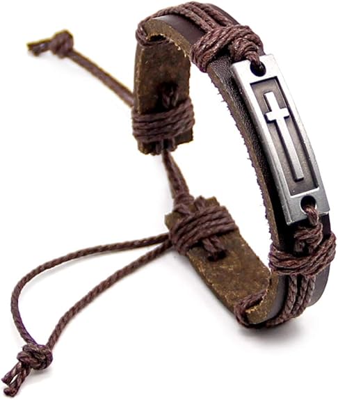 Fashion Leather Criss Cross Bracelet Religious Christian Adjustable Wrap Bangle